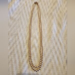 Vintage Double Strand Pearl Necklace Golden Floral Clasp